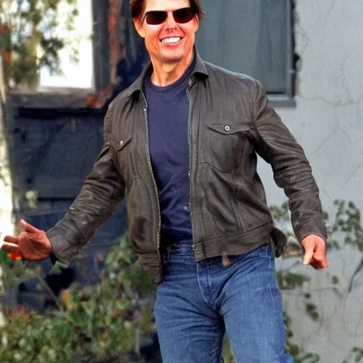 Prompt: Tom Cruise laughing in a house on fire