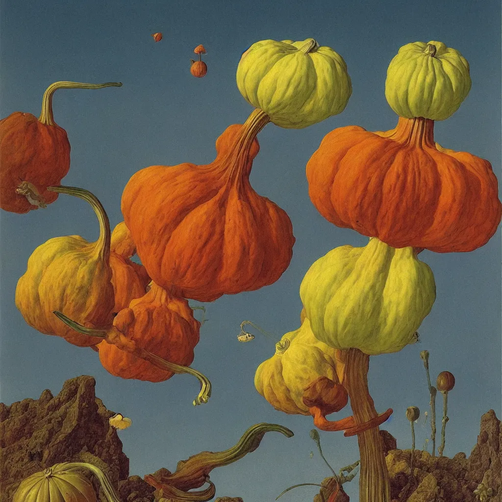 Image similar to a single! colorful! tall thin gourd fungus clear empty sky, a high contrast!! ultradetailed photorealistic painting by jan van eyck, audubon, rene magritte, agnes pelton, max ernst, walton ford, andreas achenbach, ernst haeckel, hard lighting, masterpiece