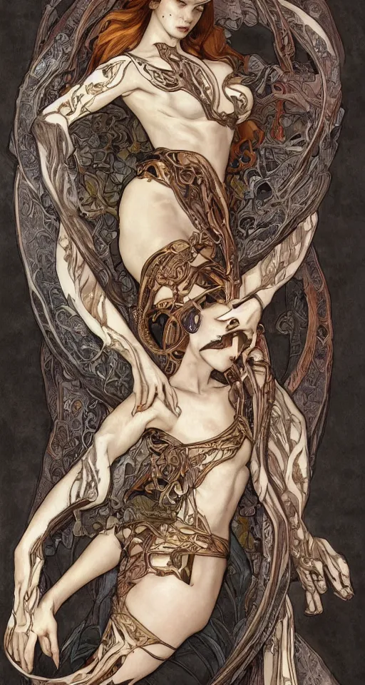 Image similar to 3/4 body portrait of the firedragon quee by artgerm and H R Giger and alphonse mucha, Dragon in dragon lair, HD, full body dragon concept, flying dragon, Human body with dragon features, beautiful queen, perfect face, fantasy, intricate, elegant, highly detailed, digital painting, artstation, concept art, smooth, sharp focus, illustration, ray tracing, 4k realistic 3d rendered portrait, soft shading, soft colors, relaxed colors, hyperdetailed, wide angle lens, fantasy, futuristic horror, armor style of giger
