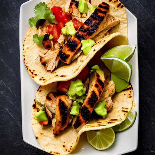 Prompt: delicious grilled chicken taco with a bite taken out of it, 8 k, mega high quality, professional food photography, award winning photo, foodporn