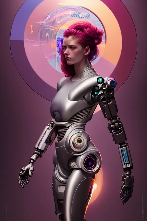 Image similar to ultra detailed, the creation of a female android, sci - fi, triadic color scheme, eerie, cyborg, cyberpunk, fantasy, triadic color scheme, octane render, matte painting, asymmetrical, intricate concept art, triadic color scheme, art by artgerm and michelangelo and dzo and greg rutkowski and alphonse mucha and wlop