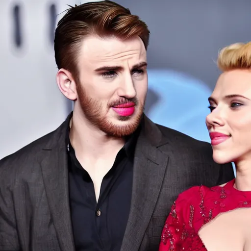 Image similar to scarlett johansson with a face expression with chris evans