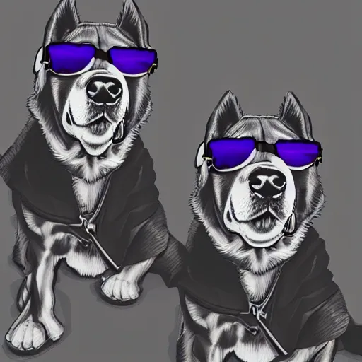 Prompt: gangster dogs with sunglasses, digital art, vaporwave