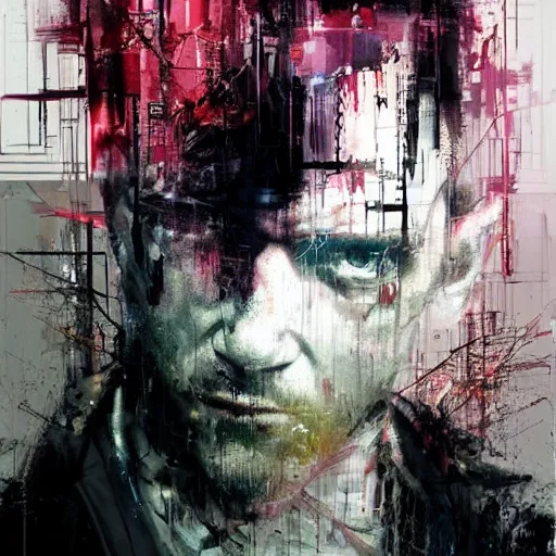 Image similar to portrait of a cyberpunk in a dark future noir city by jeremy mann, francis bacon and agnes cecile, ink drips, paint smears, digital glitches glitchart c - 1 0