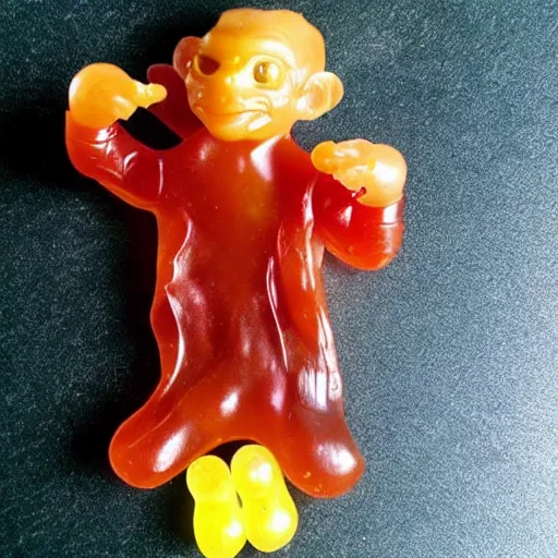 Image similar to Haribo Gummy pile of Sméagol Gollum as a gummy