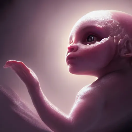 Image similar to a fairy fetus in utero, dramatic lighting, cinematic, establishing shot, extremely high detail, foto realistic, cinematic lighting, post processed, concept art, high details, cinematic, 8k resolution, beautiful detailed, photorealistic, digital painting, artstation, concept art, smooth, sharp focus, artstation trending, octane render, unreal engine