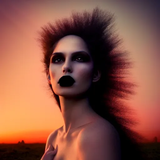 Image similar to photographic portrait of a stunningly beautiful gothic amazonian female in soft dreamy light at sunset, contemporary fashion shoot, by edward robert hughes, annie leibovitz and steve mccurry, david lazar, jimmy nelsson, breathtaking, 8 k resolution, extremely detailed, beautiful, establishing shot, artistic, hyperrealistic, beautiful face, octane render