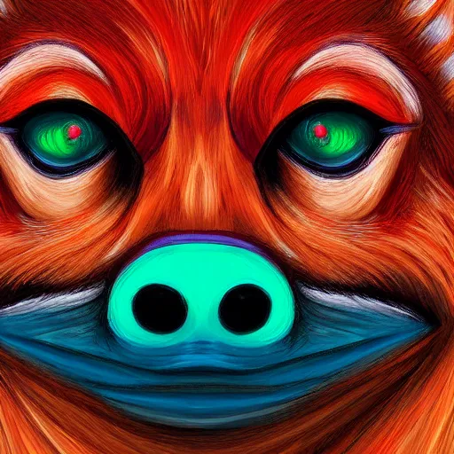 Image similar to zoomorphic a red face wolf, pepe the frog like face, digital painting, ultra sharp, by gary cook