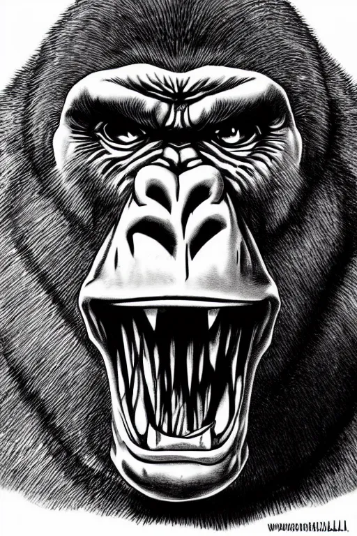 Image similar to smiling gorilla in kentaro miura art style