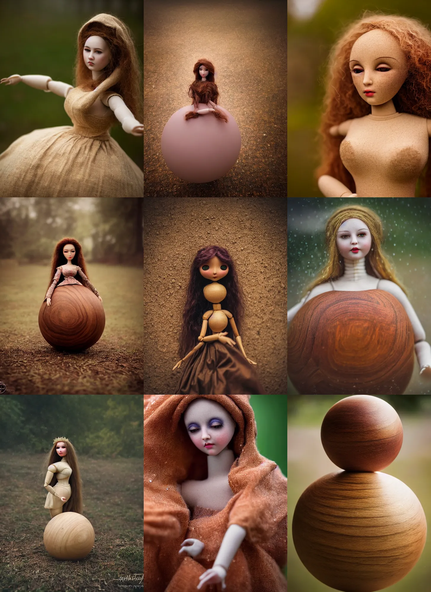 Prompt: 2 8 mm lens wide angle full body photograph of a beautiful female ball - jointed wooden!! art doll, professional model photography, dslr, by raphael, by agostino arrivabene, soft light, crying, sadness, in the rain, bokeh