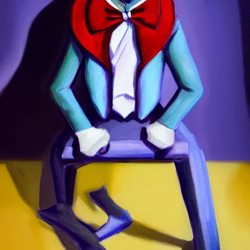 Prompt: a very very very very elegant oil painting of kris from deltarune, oil painting, full body, smooth paint