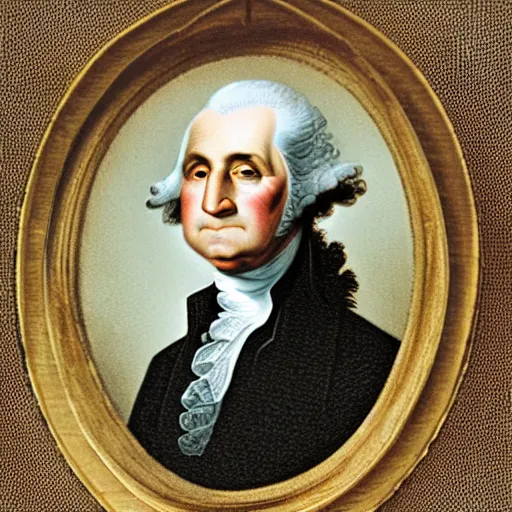 Prompt: a sharply detailed, focus-stacked, microscopic close-up of George Washington