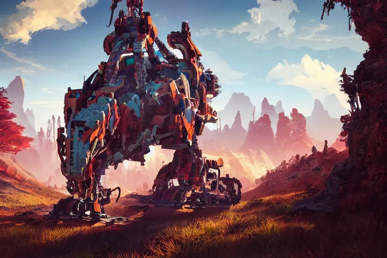 Prompt: sawtooth machine mecanical creature robot of horizon forbidden west horizon zero dawn radiating a glowing aura global illumination ray tracing hdr fanart arstation by ian pesty and alena aenami artworks in 4 k