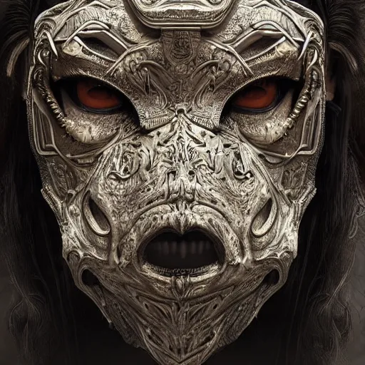 Prompt: Very very very very highly detailed epic photo of face with rhinoceros venetian mask, intricate, dystopian, sci-fi, extremely detailed, digital painting, artstation, concept art, smooth, sharp focus, illustration, intimidating lighting, incredible art by Artgerm