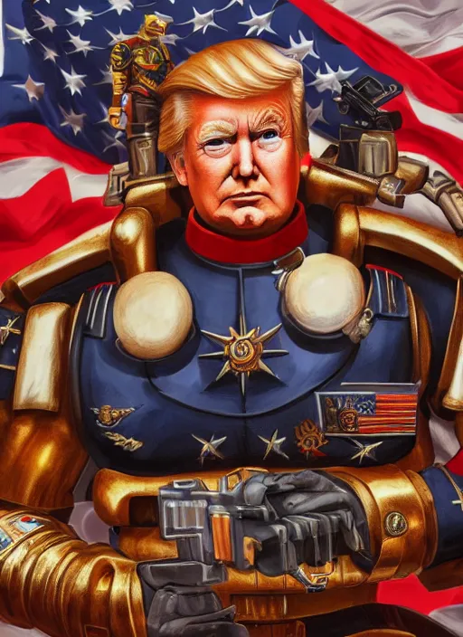 Image similar to donald trump is a space marine, disney style, hyper detailed, digital art, trending in artstation, cinematic lighting, studio quality, smooth render, unreal engine 5 rendered, octane rendered