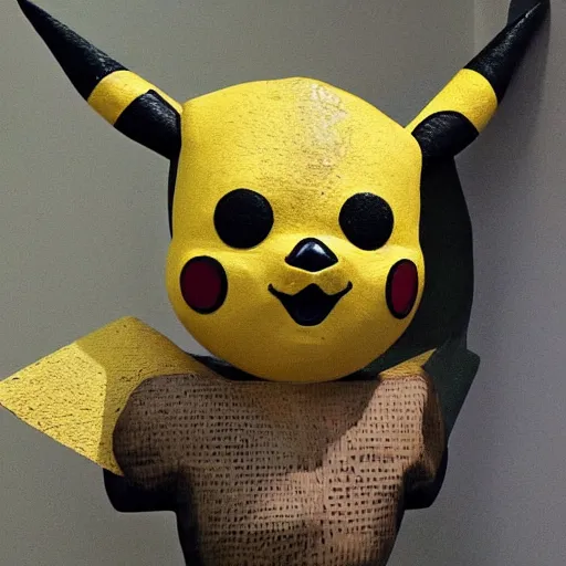 Image similar to abstract, sculpture Pikachu made of various materials from rainforest of face of artificial intellicgence