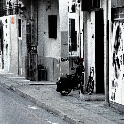 Prompt: Tel Aviv street in the 1980s, film photography