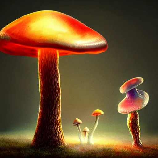 Prompt: Magic mushroom becomes human by concept art, detailed, magical, 3D HD Resolution