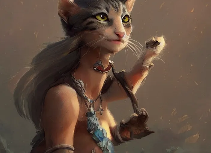 Prompt: stunningly beautiful female anthropomorphic cat character in a rock outfit Renowned character illustration by greg rutkowski trending on ArtStation, deviantart. H 704