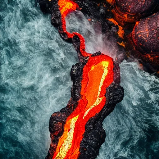 Image similar to candid photograph of a mythological dragon bathing in lava, cryptid, unexplained phenomena, drone photography, 8k