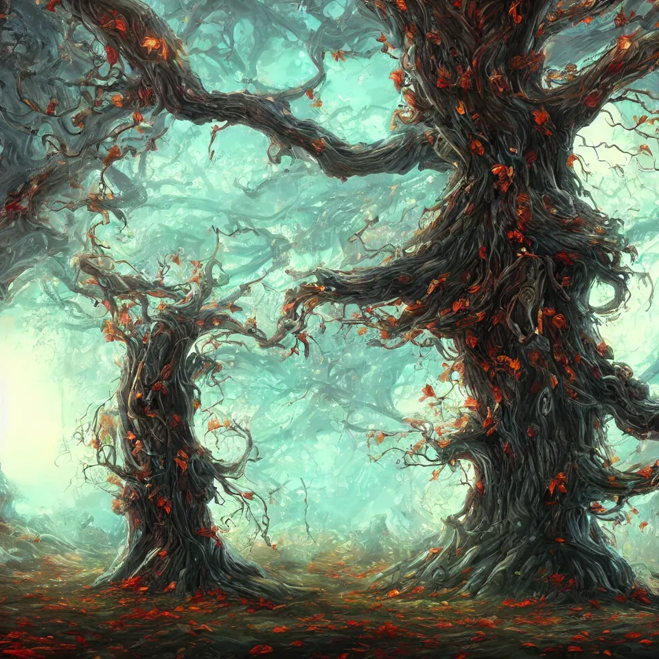 Image similar to giant tree,beautiful autumn spirit, digital art, concept art, fantasy art, highly detailed, HD wallpaper, artstation, Deviantart, abeyance