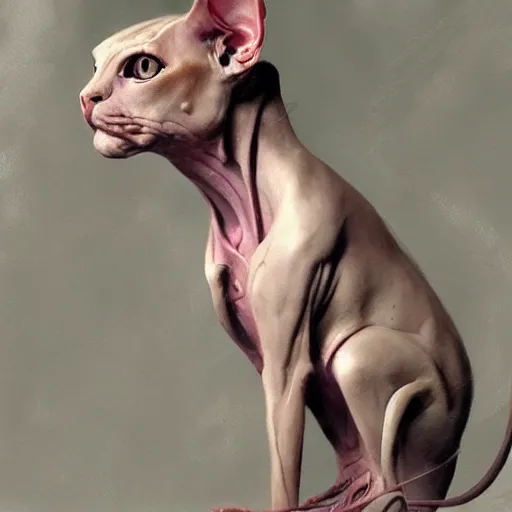 Image similar to a cyborg!!!! sphynx cat concept art by daniel gerhartz