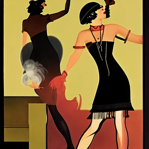 Image similar to 1 9 2 0 s flapper dancing in smoke filled speakeasy, art deco, coles phillips,