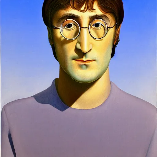 Image similar to painting of a young john lennon by rene magritte, hd, 4 k, detailed, award winning