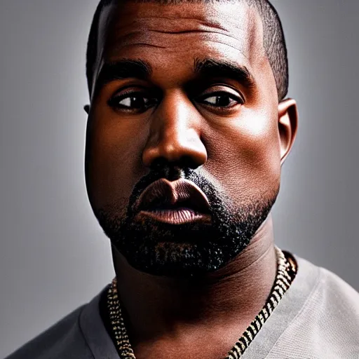 Image similar to the face of kanye west wearing yeezy clothing at 3 6 years old, portrait by julia cameron, chiaroscuro lighting, shallow depth of field, 8 0 mm, f 1. 8