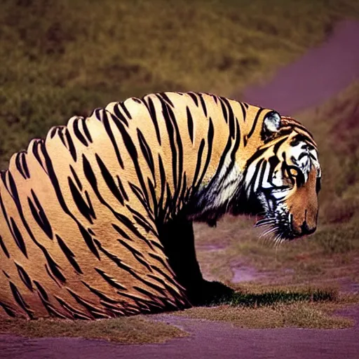 Image similar to a Tiger with the armor of a pangolin, national geographic photograph