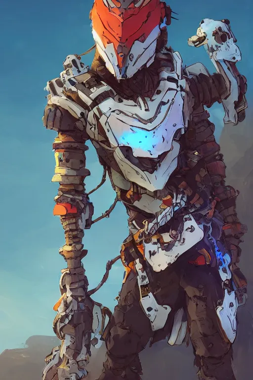 Image similar to combination suit armor aloy horizon forbidden west horizon zero dawn robot ninja mask helmet backpack tribal, art gta 5 comics, official fanart behance hd artstation by jesper ejsing, by rhads, makoto shinkai and lois van baarle, ilya kuvshinov, ossdraws radiating a glowing aura cgi rtx 2 0 2 2