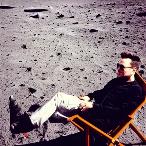 Prompt: “Elon musk with a long beard sitting on a beach chair on the moon with earth in the background”