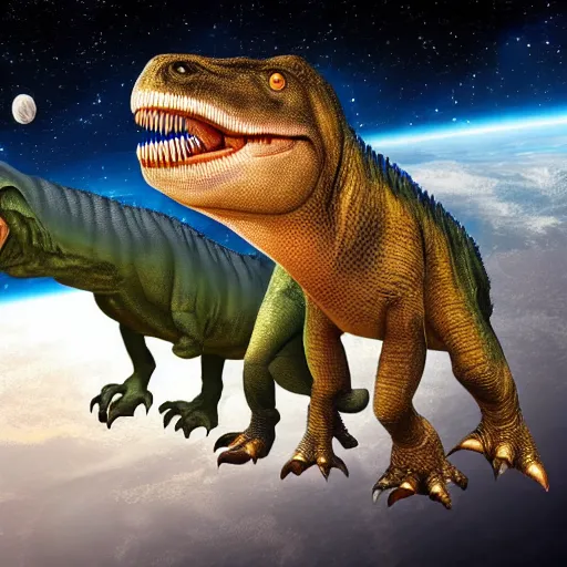 Prompt: dinosaurs living in space