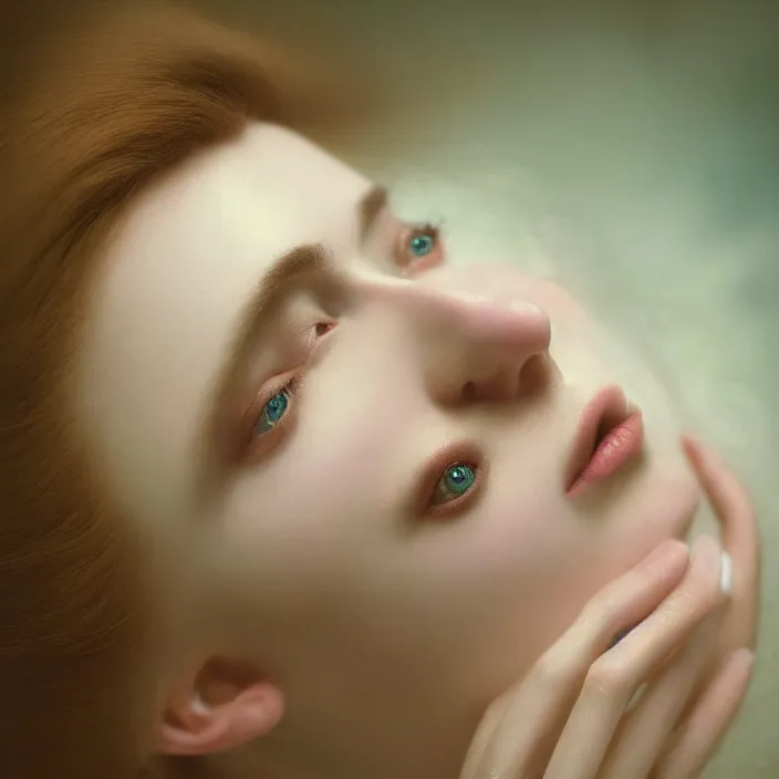 Image similar to Kodak Portra 400, 8K,ARTSTATION, Caroline Gariba, soft light, volumetric lighting, highly detailed, britt marling style 3/4 , extreme Close-up portrait photography of a beautiful woman how pre-Raphaelites,inspired by Ophelia paint, the face emerges from water of Pamukkale, hair are intricate with highly detailed realistic beautiful flowers , Realistic, Refined, Highly Detailed, interstellar outdoor soft pastel lighting colors scheme, outdoor fine art photography, Hyper realistic, photo realistic