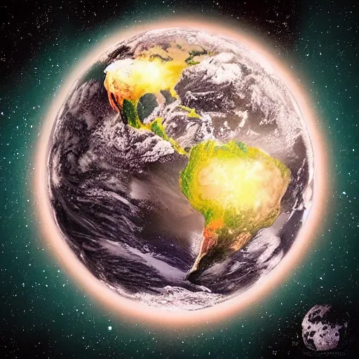 Image similar to earth surrounded by electron cloud, digital art, art station, illustration