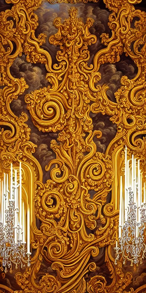 Image similar to the source of future growth dramatic, elaborate emotive Baroque and Rococo styles to emphasise beauty as a transcendental, seamless pattern, symmetrical, large motifs, rainbow liquid splashing and flowing, Queen Catherine's palace, St. Petersberg, Amber room 8k image, supersharp, spirals and swirls in rococo style, medallions, iridescent black and rainbow colors with gold accents, perfect symmetry, High Definition, sci-fi, Octane render in Maya and Houdini, light, shadows, reflections, photorealistic, masterpiece, smooth gradients, high contrast, 3D, no blur, sharp focus, photorealistic, insanely detailed and intricate, cinematic lighting, Octane render, epic scene, 8K