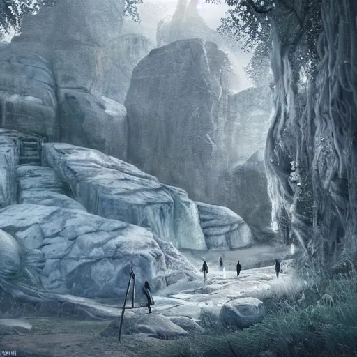 Prompt: beautiful concept art for a music video for the song the woman and the stone by andreas vollenweider, photorealistic and intricate, 8 k hdr, cinematic lighting