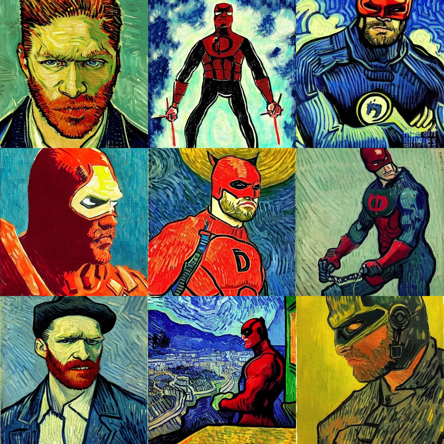 Prompt: daredevil painted by van gogh