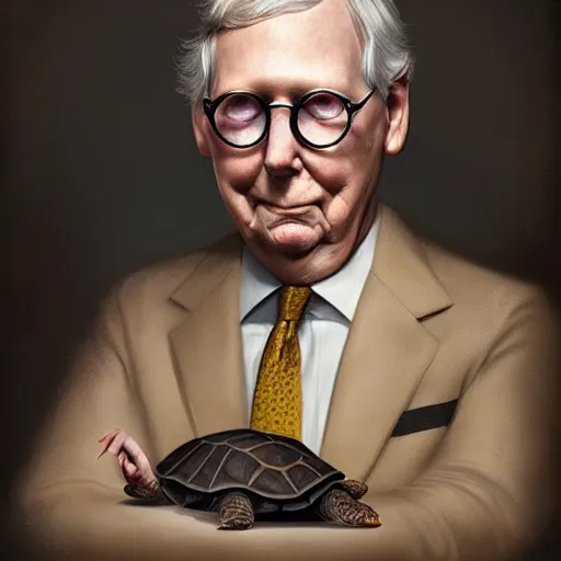 Image similar to amazingly beautiful portrait of a hyper realistic mitch mcconnell as a tortoise painted by greg rutkowski, artgerm, beautiful lighting, masterpiece, epic, 4 k