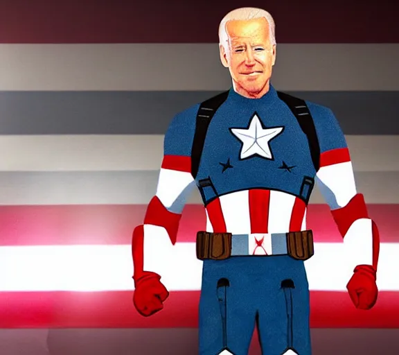 Prompt: joe Biden wearing a captain America costume, photorealistic, highly detailed, cinematic, dramatic lighting
