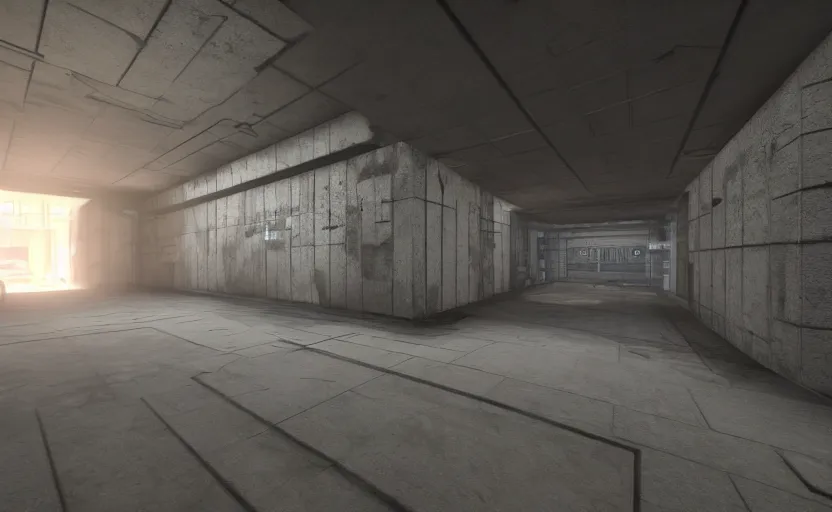 Image similar to in - game screenshot of a first person shooter on unreal engine 5, narrow modern hallways of a secret government facility, photorealistic, liminal, brutalism, minimalism, soft vintage glow