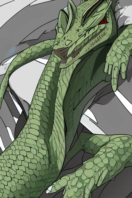 Image similar to lizardman, gray scales, anime, hd,