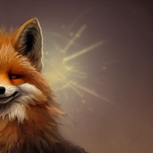 Prompt: close-up anthropomorphic fluffy fox, night, moonlight, mist, unreal engine, octane render, dramatic lighting, digital art, by Stanley Artgerm Lau, greg rutkowski, thomas kindkade, alphonse mucha, loish, norman Rockwell,