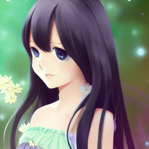 Image similar to beautiful pretty pure kawaii cute lovely innocent elegant hot nice sweet girly feminine long black hair anime girl ,