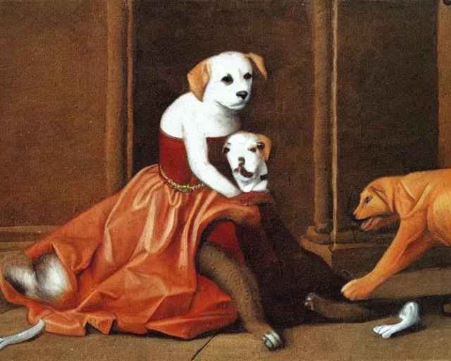 Prompt: a 1 6 0 0 s painting of catdog