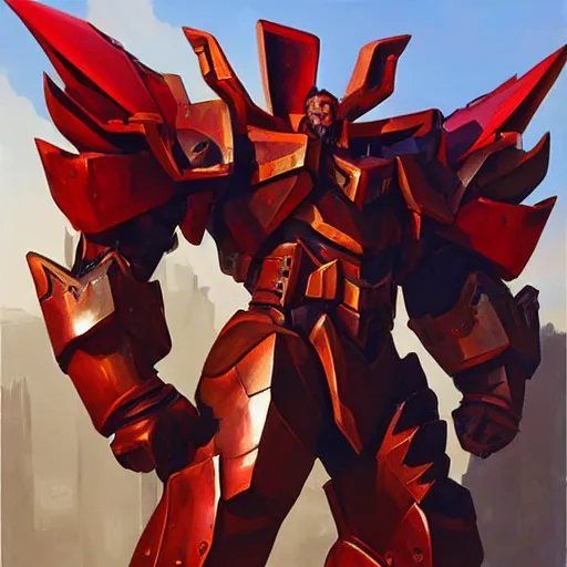 Image similar to greg manchess portrait painting of armored magnus the red with huge wings as overwatch character, medium shot, asymmetrical, profile picture, organic painting, sunny day, matte painting, bold shapes, hard edges, street art, trending on artstation, by huang guangjian and gil elvgren and sachin teng