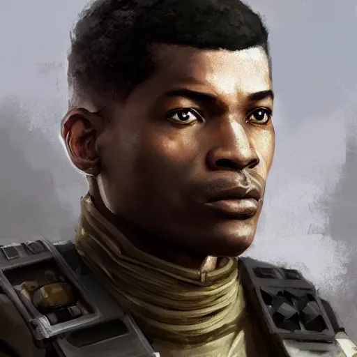 Prompt: portrait of a man by Greg Rutkowski, the grand admiral of the galactic alliance, a black man in his 20s, short hair, impeccable military composure, wearing the tactical gear of the galactic alliance, Star Wars Expanded Universe, highly detailed portrait, digital painting, artstation, concept art, smooth, sharp foccus ilustration, Artstation HQ