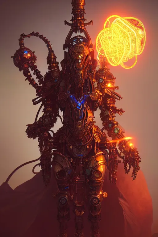 Prompt: diablo action game robot shaman by artgerm, alphonse mucha, cgsociety and beeple highly detailed, cinematic lighting, illustration, art, octane render, unreal engine lumen, very coherent. cinematic, hyper realism, high detail, octane render, 8 k