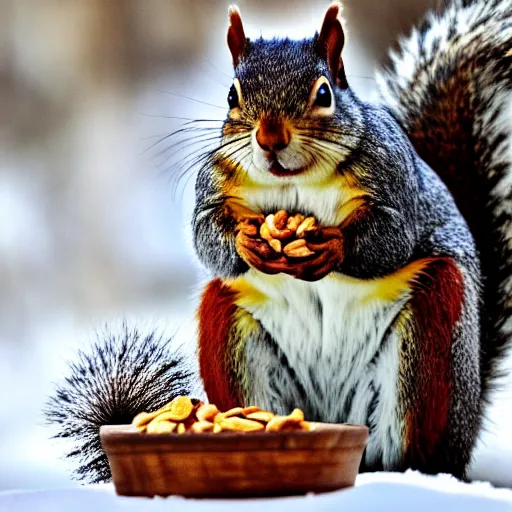 Prompt: squirrel, obese, with the face of walter white, eating nuts,