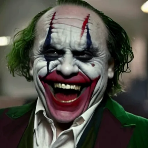 Prompt: Danny Devito as The Joker, still image from Batman movie